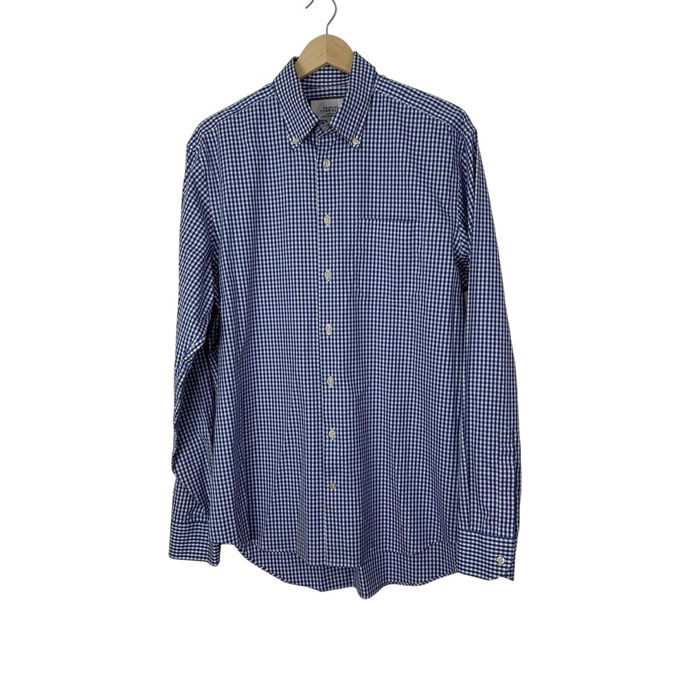 Charles Tyrwhitt‎ Classic Fit Button Down Shirt Mens 16.5/38 Blue Gingham Check